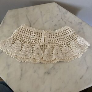 VINTAGE CREAM NATURAL HAND CRAFTED CROCHETED COLLAR 14" NECK 5" LENGTH